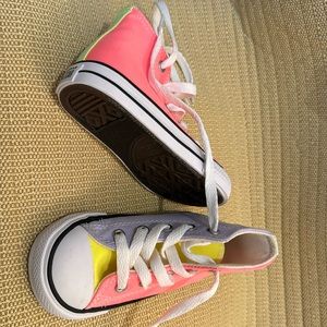Neon Converses in a toddler size 6.